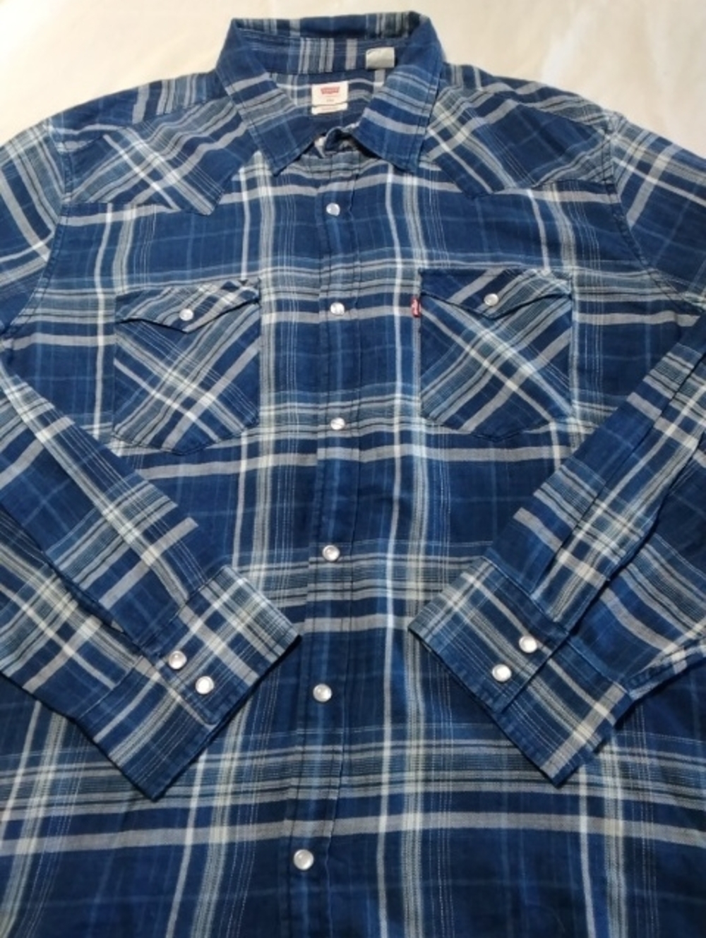 Levi's Men's Western Classic Pearl Snap Blue Plaid Shirt , XXL , $24